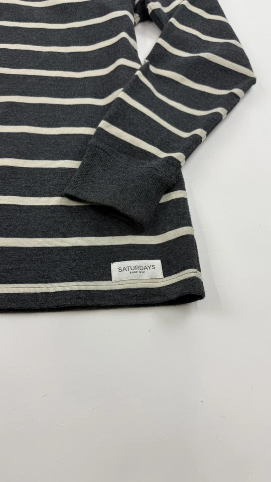 Saturdays Surf NYC Shirt Mens Medium Gray White Striped Long Sleeve Heavyweight - Image 2 of 4