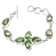 Grüner Amethyst Edelstein Handgemacht 925 Sterlingsilber Schmuck Armband Gr