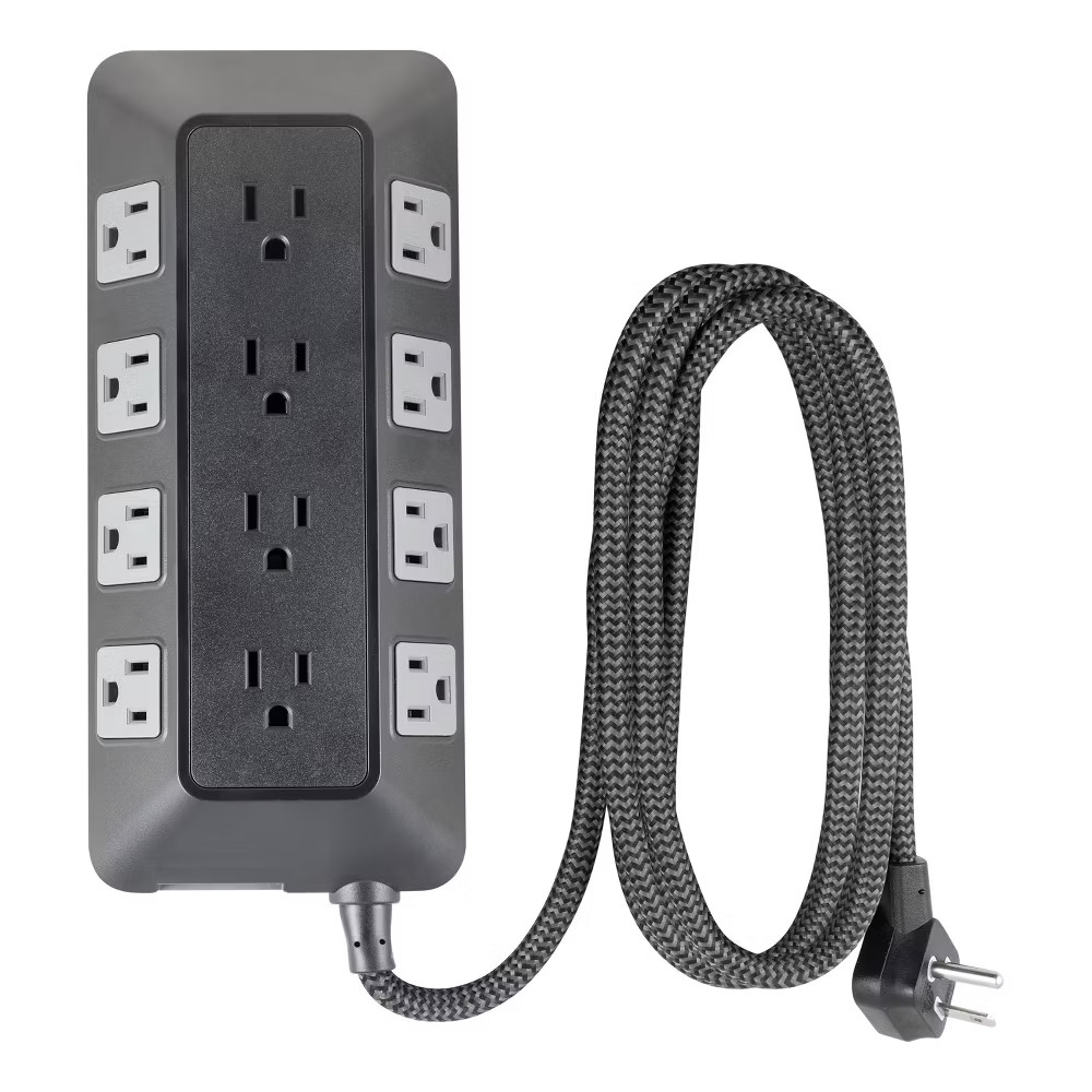 GE 12-Outlet Surge Protector 3540J 8 Braided Cord BlackGray Extension 4090₽