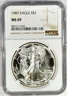 1987 NGC MS 69 Silver American Eagle All White Sharp 3 Day No Res Auction