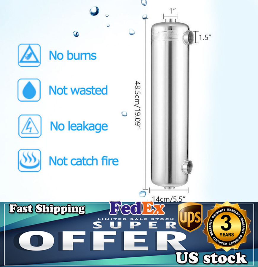 200K BTU Swimming Pool Heat Exchanger - 304 Stainless Steel, 4.8 Sq Ft Area, For Pools, Hot Tubs, Solar