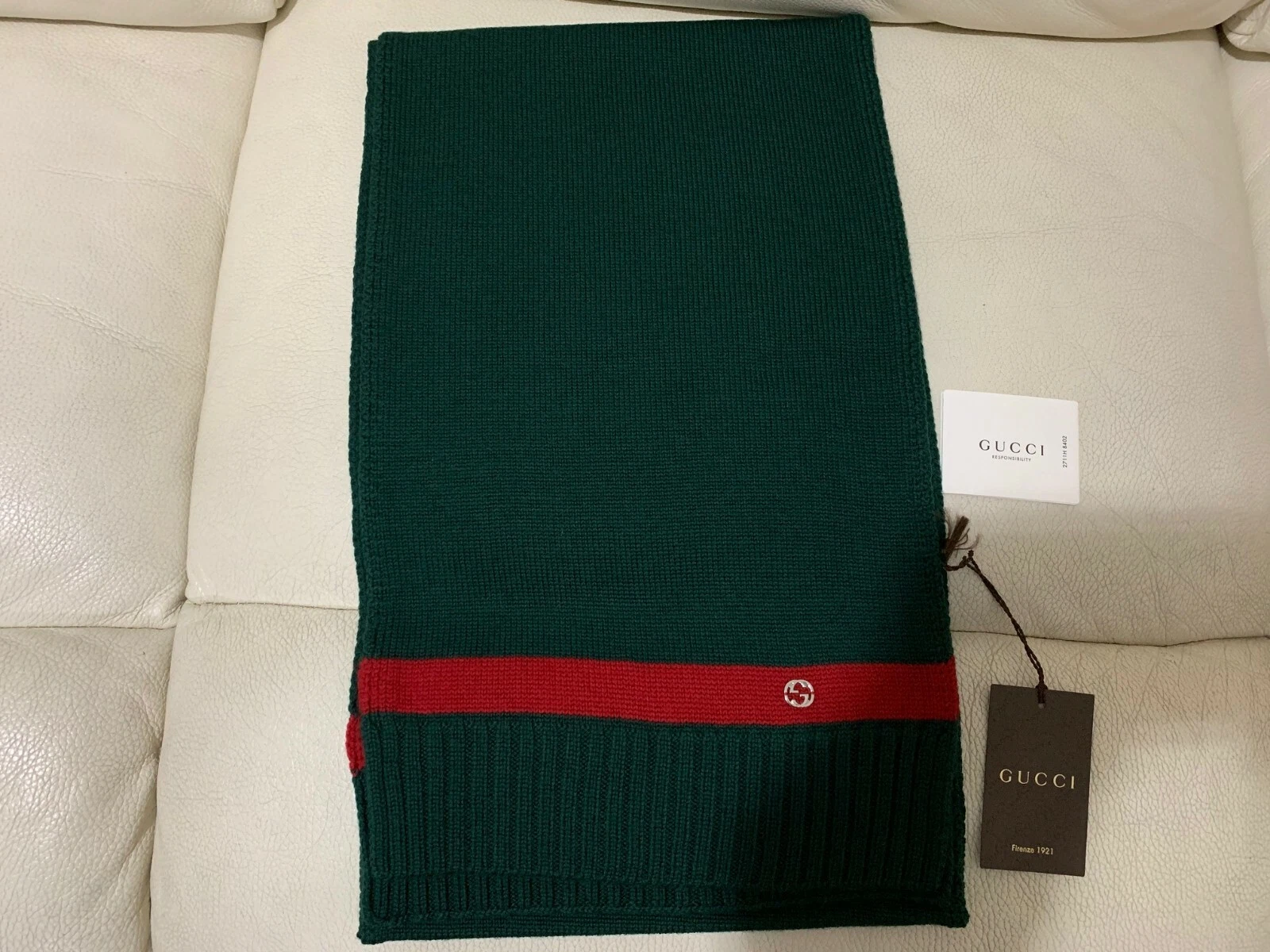 Écharpe Gucci Web Design verte et rouge NEUVE