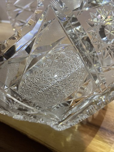 Beautiful Bohemian Hand Cut Crystal Basket Very Heavy Lovely Condition - Picture 13 of 20