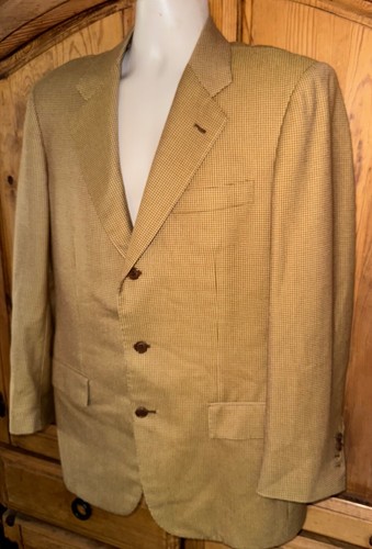 KITON Napoli Gold Houndstooth 100% Cashmere Blazer Surgeon Cuffs Sz 52 / 42