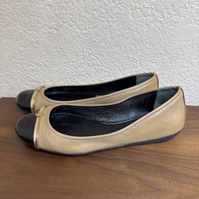TORY BURCH Pacey Driver Ballet Flats Beige Patent Black Sz 8 M Comfort Designer