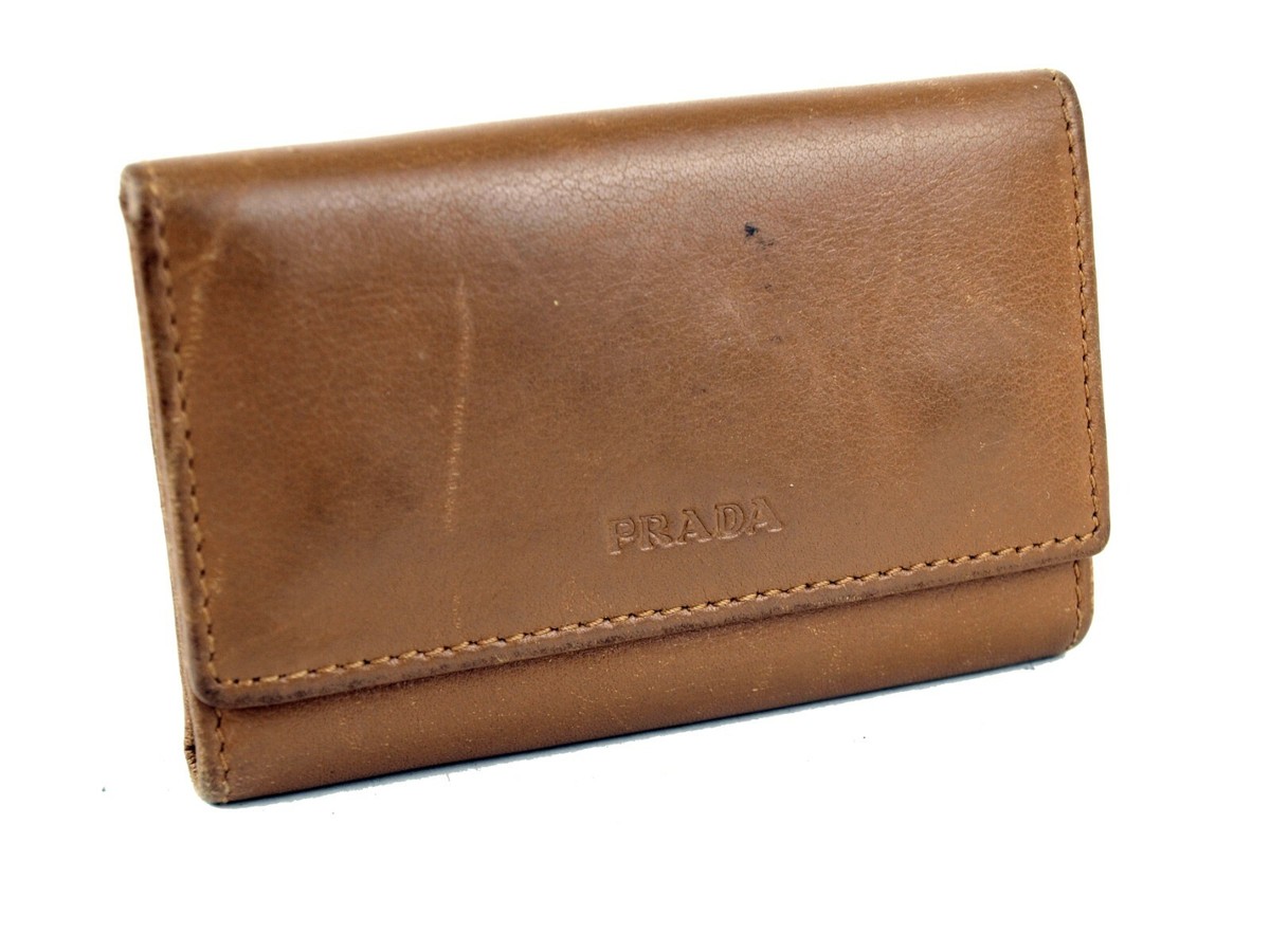 PRADA Brown Leather 6 Hooks Key Case Key Holder Key Accessories