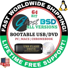GHOSTBSD LINUX LIKE OS LATEST MATE, XFCE 64BIT BOOTABLE USB/DVD, MAC/PC FREEBSD