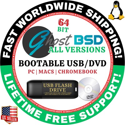 GHOSTBSD LINUX LIKE OS LATEST MATE, XFCE 64BIT BOOTABLE USB/DVD, MAC/PC FREEBSD