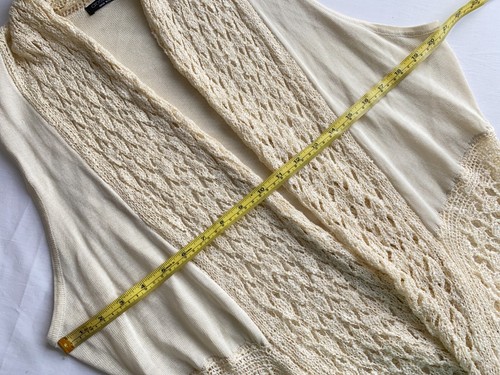 Crossroads Cardigan Womens XL Beige Crochet Asymmetrical Hem Sleeveless Open - Picture 11 of 13
