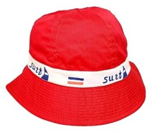 Vintage 1970s RARE Surf Beach Bucket Sun Hat  Summer  Red White  Blue