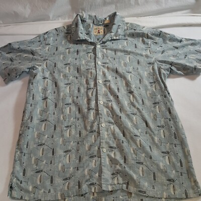 Red Head men XL shirt  blue surf board paddle abstract vacation 100% cotton