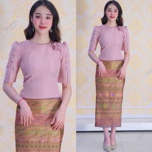 THAI TRADITIONAL BLOUSE SHIRTS LAOS SILK - AVAILABLE IN CHEST SIZE 32" - 46" - Picture 11 of 24
