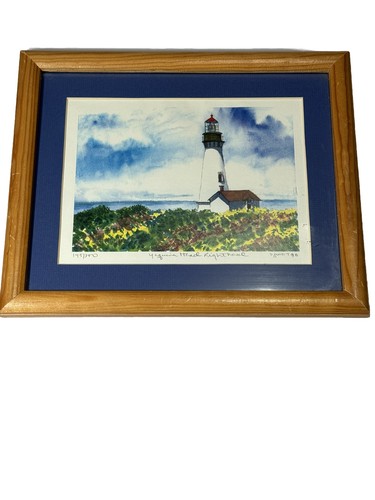 Art Signed, Number 145/300, Dated ‘98 Frame Watercolor OR Yaquina Head Lighthous