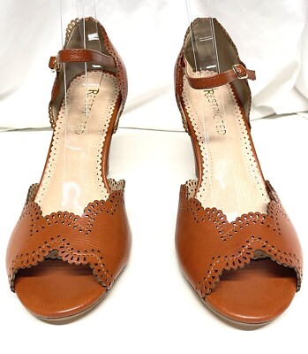 Restricted Women's Cognac Brown Faux Leather Peeptoe Heels, Size