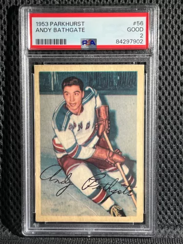1953 PARKHURST #56 ANDY BATHGATE RC PSA 2 GOOD RANGERS HOF