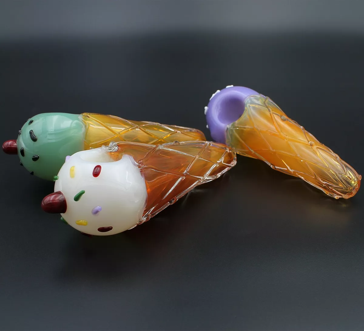 5 Glass Tobacco Smoking Pipe Unique Ice Cream Cone Fumed Cute