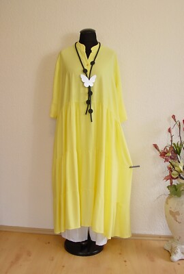 Italy Moda° Viskose Maxi  Kleid Volant A-Linie ~ Gelb ~ 2
