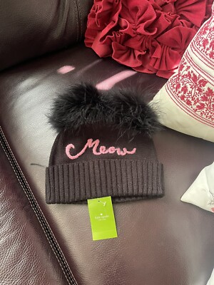 Kate Spade New York meow marabou pompom beanie black Kate Spade New York Hat Meow Beanie Marabou Pom Poms Black  main image 3