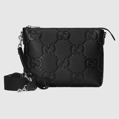 GUCCI Medium Jumbo GG $2300 Black Leather Messenger Bag New