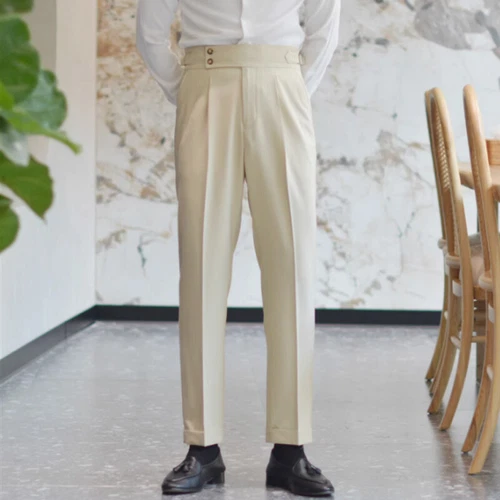 Hombres Pantalones Largos Rectos Gurkha Negocios Estilo Británico Pantalones Nápoles Cintura Alta - Imagen 7 de 26