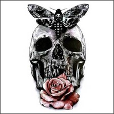 Death Skull Temporary Tattoo - Rose Butterfly HQ Waterproof Transfer Mens Womens