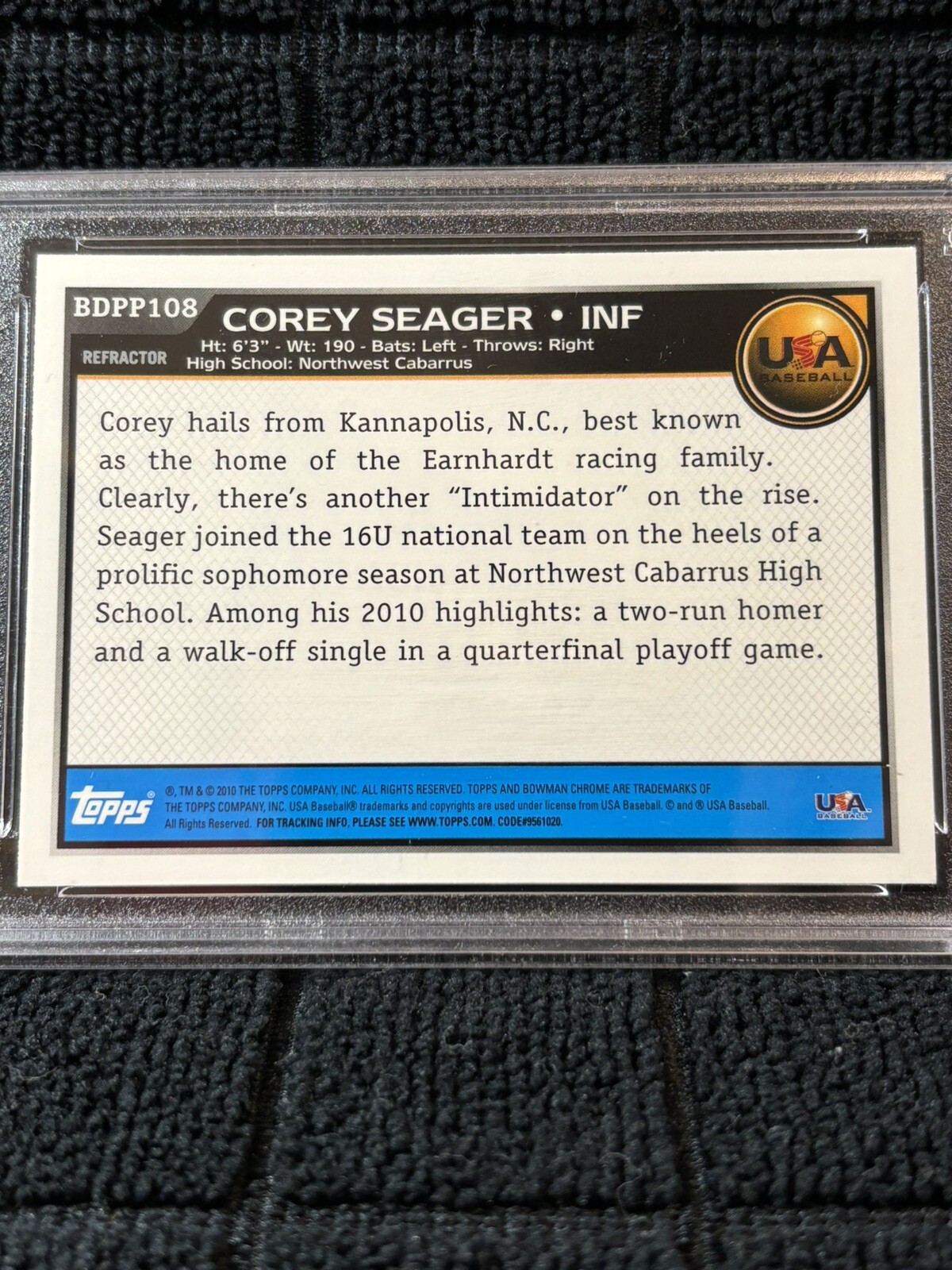 2010 BOWMAN CHROME COREY SEAGER DP+PROS REFRACTOR PSA 10 #108 view 8