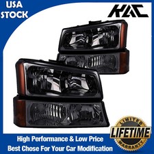 Headlights Assembly For 2003-2006 Chevy Silverado 1500 Black Housing Smoke Lens