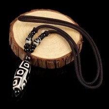 Tibetan Nine Eye Dzi Bead Necklace Black White Agate Unisex Amulet Jewelry