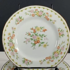 4 Empress China Gaiety Bread Salad Plates Dishes White Gold Trim 6.25” Diam 1026