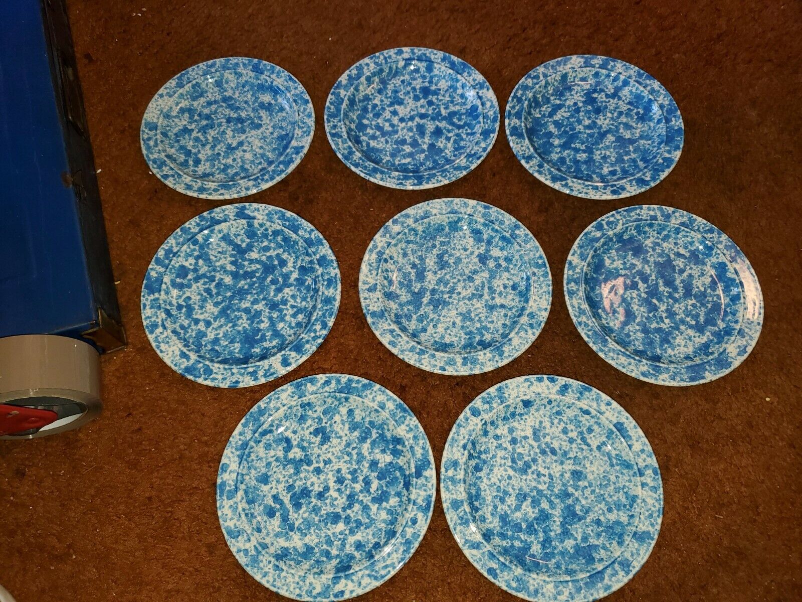 Set 8 HOMER LAUGHLIN Mid Century Blue Spatter 7.5 In Plates RARE!! kupon