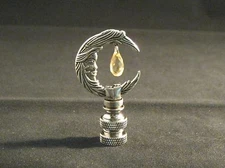 LAMP FINIAL-ANTQ. SILVER MOON W/AMBER BEAD-SATIN NICKEL BASE