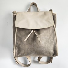 Skagen Ebba Backpack Off White Gray Leather Trim Draw String Nuetral Minimalist 