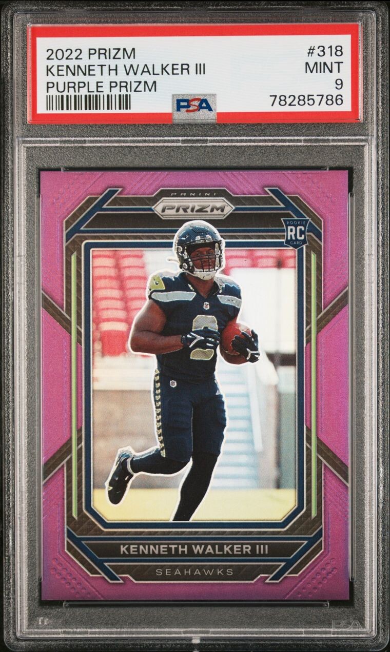 Kenneth Walker III RC 2022 Panini Prizm #318 Purple Prizm Rookie # /125 - PSA 9