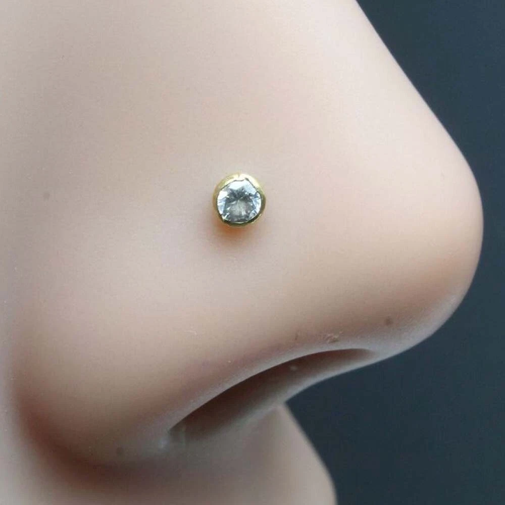 0.4 CM 22k Gold Nose Pin Stud Ring White Stone Simple Jewel International  IND 13 | eBay