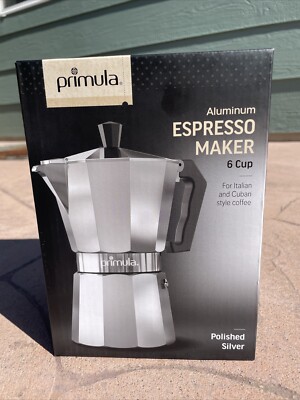 primula 6 cup Espresso Coffee Maker - Polished Silver Aluminum for Stove top
