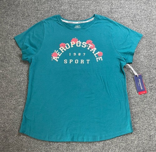 Aeropostale Sport T-Shirt Women Plus Size 3X Graphic Print Short Sleeve Teal NWT