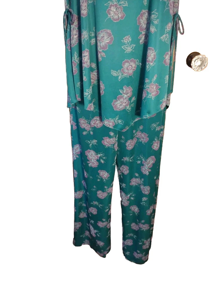 Vintage 70'S Ms. Sugar Teal & Purple Floral Two Piece Outfit Mrs. Roper Look  - Image 3 of 4