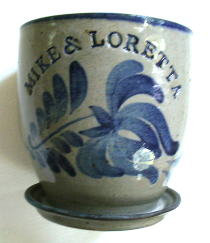 Vint~2004~MIKE&LORETTA~Salt Glazed~PLANTER~Flower Pot~COBALT BLUE~6" x 6"~Signed - Picture 12 of 12