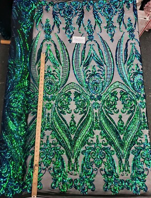 Iridescent Green ''Hourglass '' Stretch Nylon Spandex Mesh Sequin Fabric