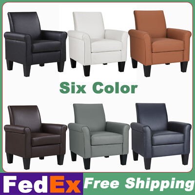 Faux Leather Accent ArmChair Modern Chair Comfy Single Sofa for Living Room US