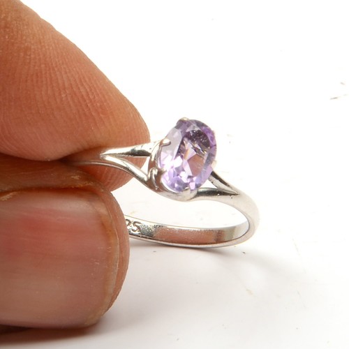 Anillo de piedra de amatista natural, anillo de plata 925 forma ovalada 9 anillo de deseos de cumpleaños de EE. UU. - Imagen 2 de 4
