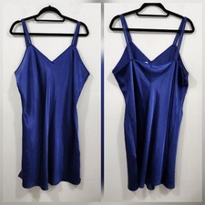 Intimate Moments Satin Midnight Blue Nightgown Chemise Plus 18/20W Knee-Length
