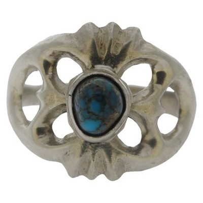 Vintage Navajo Sterling Silver Sandcast Turquoise Ring Size 7.5