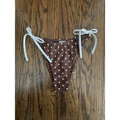 Women's Wild Fable Brown & White Polka Dot Side-Tie Bikini Bottom Size Small NWT