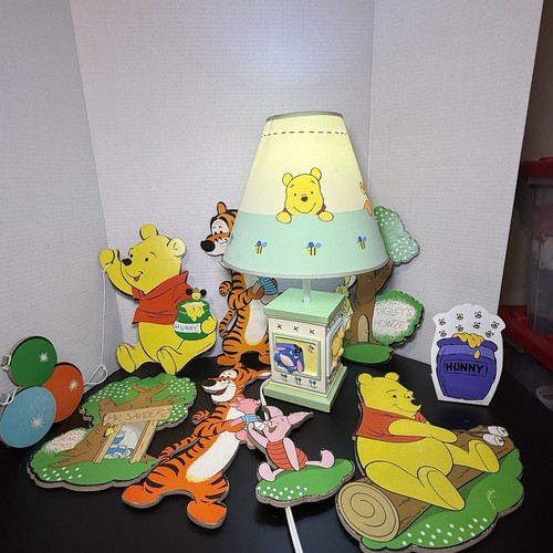 Vtg Disney Winnie The Pooh Baby Room Decor: Lamp, Wall Hangers, Book End Nursery