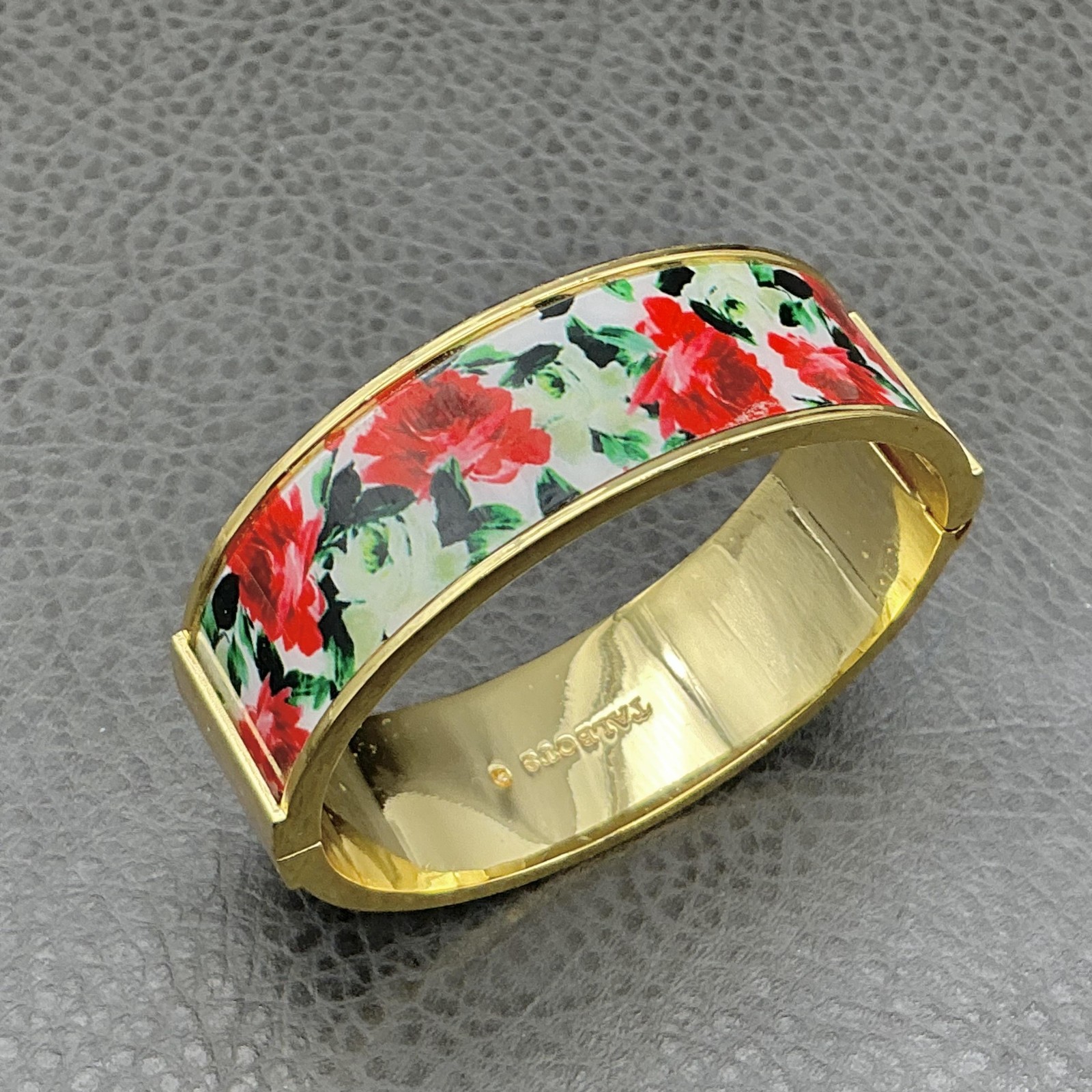 Talbots Enamel Hinged Bangle Bracelet Floral Red … - image 1