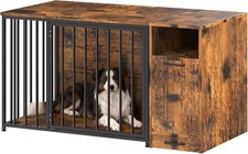 Dog Crate Furniture with Storage Cabinet, Wooden Steel Decorative Kennel