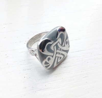 Vintage Silberfarbener BIBA Logo Dress Ring: Größe N