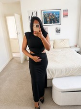Black Cut Out Maxi Dress Size 10-12 Sleeveless Side Split Party Holiday
