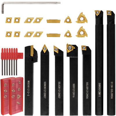 21 PCS Kit,Indexable Lathe Turning Tool,1/2'' 12Mm Shank,7Pcs Metal Lathe